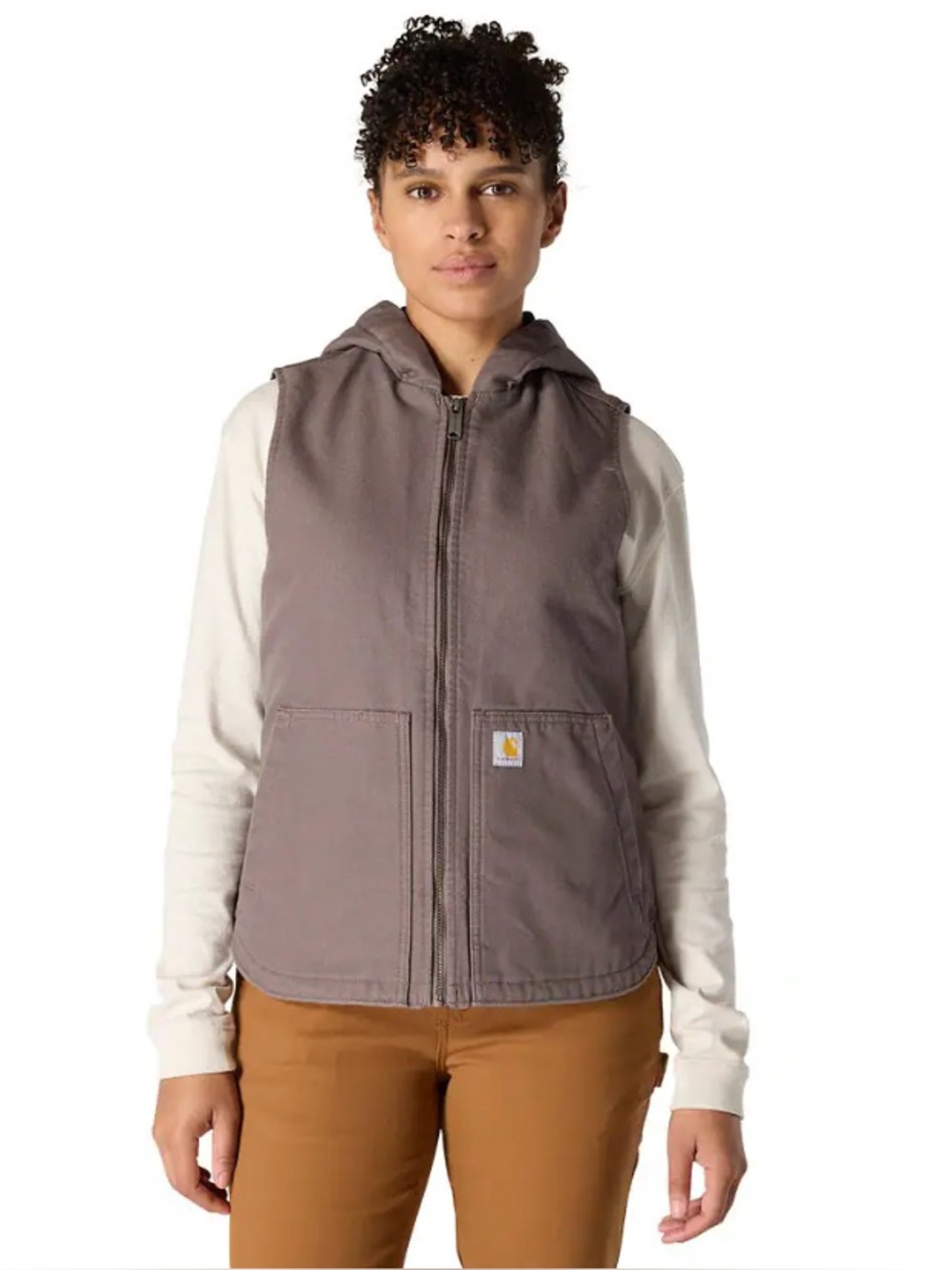 Carhartt Insulated Hooded Workwear Vest in Taupe Gray